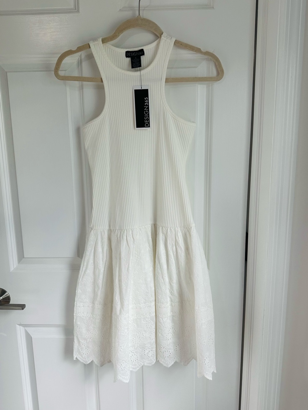 NWT White Ribbed Tank Dress with Eyelet Skirt
